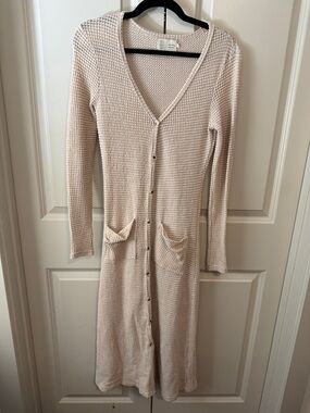 Saturday Sunday (Anthro) Waffle Knit Longline Cardigan in Cream size XS